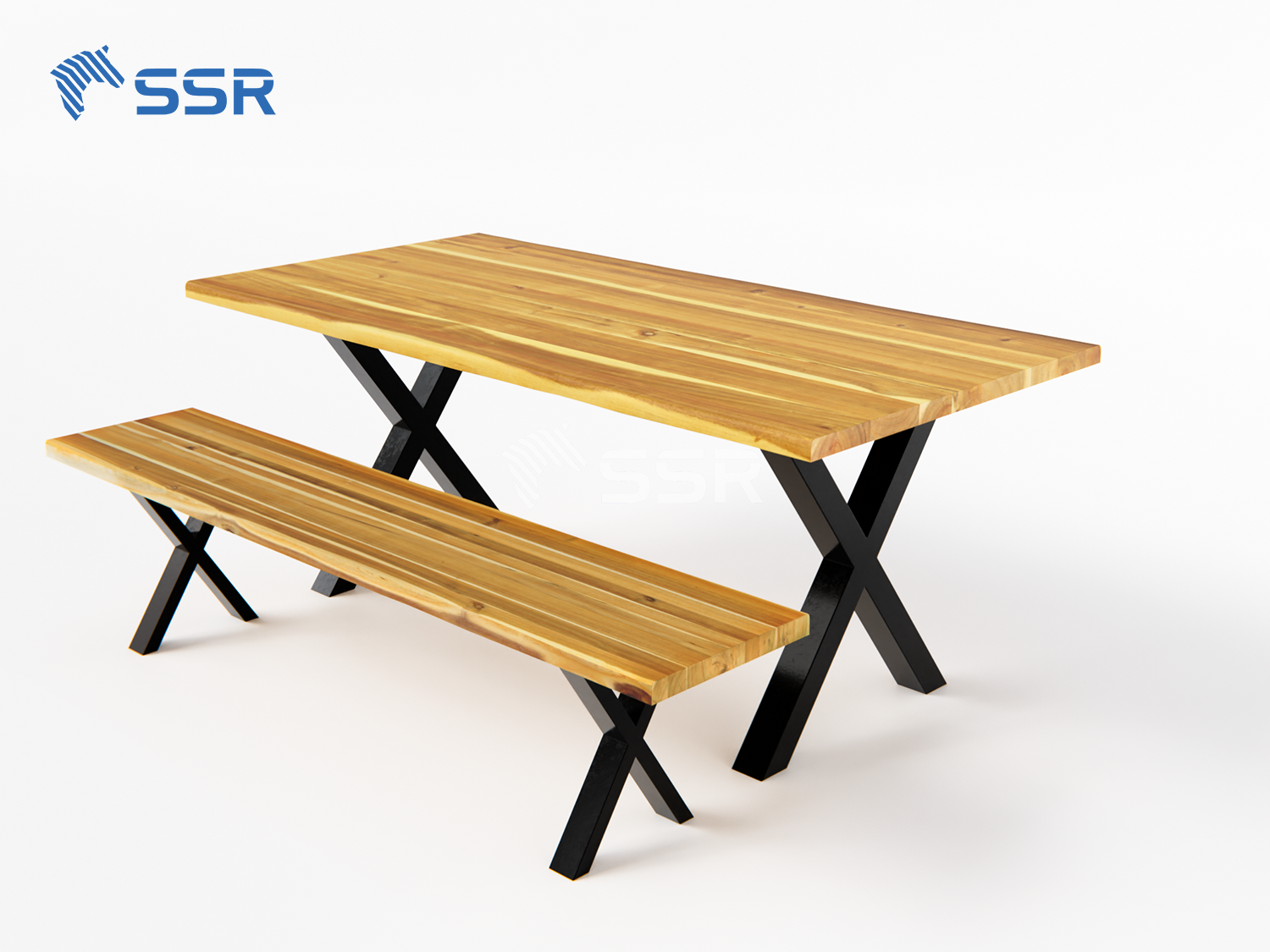Acacia Wood EG Tabletop Dining Set With Metal Legs