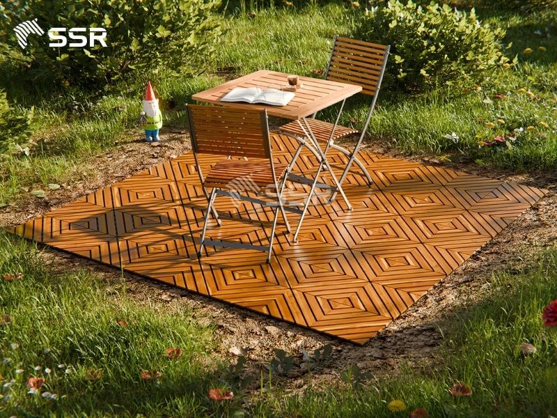 8 slats diagonal acaciawood decking tiles