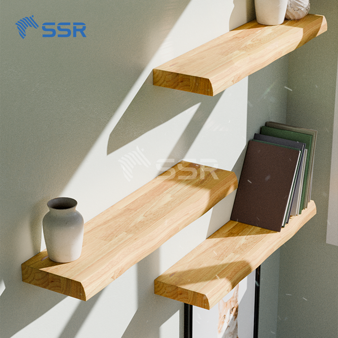 Unfinished Hevea Finger Joint Wall Shelves - 1 Live Edge (4)